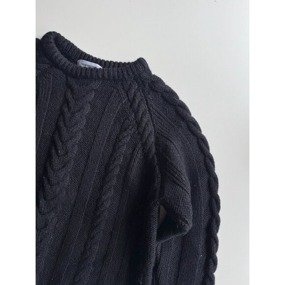 THOM BROWNE Navy Aran Merino Wool Cable Knit Crew Neck Pullover Sweater, Size 5 - Picture 3 of 16